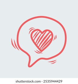 speech bubbles with love social media elements vector doodle illustration, hand drawn elements