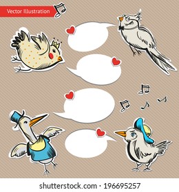 Speech bubbles with lovely birds. Vector design