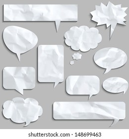 Speech bubbles made of creased paper, vector set