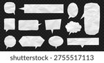 Speech bubbles made from crumpled paper texture. Different shapes speech bubble cut out from white crumpled paper on transparent background. Wrinkled empty communication bubbles. Vector illustration.