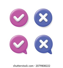 Speech bubbles with marks. OK and remove buttons. Yes No sing Assignment tasks icon. 3d vector illustration.