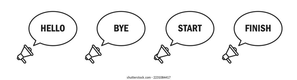 Speech bubbles with megaphone. Speech in chat or dialogue. Set of speech bubbles. Vector illustration