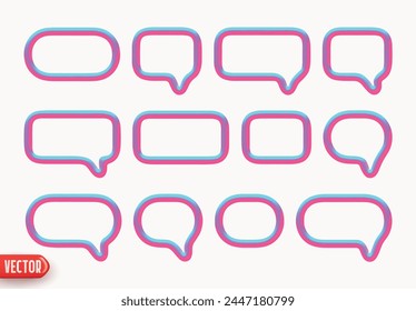 Speech bubbles. Minimal set of chat dialog bubble line Icons and metallic holographic gradient colors. Realistic 3d design isolated on white background. Vector illustration
