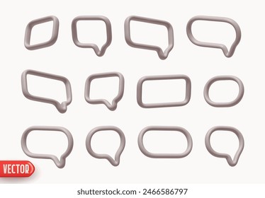 Burbujas del habla. Conjunto mínimo de iconos de línea de burbuja de diálogo de chat. Diseño 3D realista aislado sobre fondo blanco. Ilustración vectorial