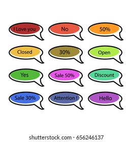 Speech bubbles with most common chat words. Isolated on white background. Vector illustration flat design style