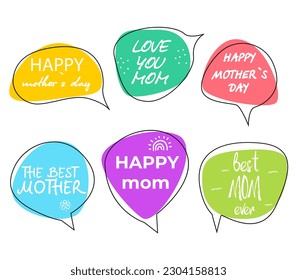 speech bubbles for mother`s day. word combination in the form of banners, price tags, stickers, posters, icons. 