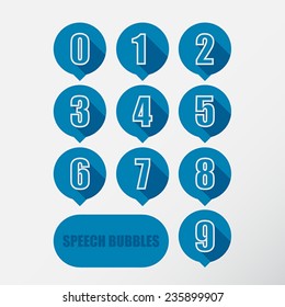 Speech bubbles numbers set. Flat design Vector Illustration. 