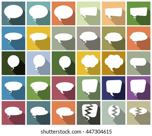 Speech Bubbles On Colorful Background. Vector Illustration Of Set Of Plain Speech Bubbles On Blue.
