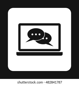 Speech bubbles on laptop icon in simple style on a white background vector illustration
