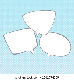 Speech Bubbles on Light Blue Background with Dots , Pastel Pop Art Halftone Background, Conversation, Retro Style, Vector Illustration