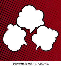 Speech Bubbles on Red Background with Black Dots ,Three Speech Bubbles on Pop Art Halftone Background, Conversation in Retro Style, Vector Illustration