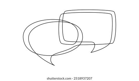 Speech bubbles in One continuous line drawing. Chat cloud and thought dialogue icon in simple linear style. Comic text comment concept in editable stroke. Contour vector illustration