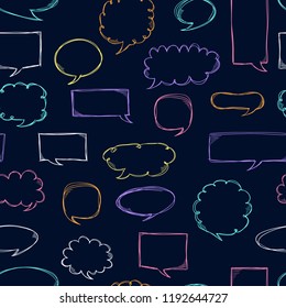 Speech bubbles pattern. Message frames. Doodles background. Scribble frames. Sketch. Hand drawn effect vector. Social media. Comics text. Chat. Dialog clouds.