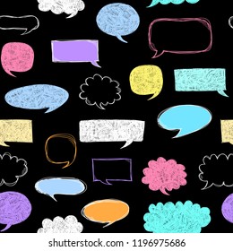 Speech bubbles pattern. Message frames. Doodles background. Scribble frames. Sketch. Hand drawn effect vector. Social media. Comics text. Chat. Dialog clouds.
