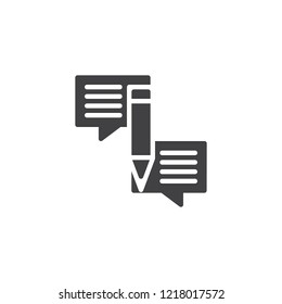 Speech bubbles and pen vector icon. filled flat sign for mobile concept and web design. Chat message writing simple solid icon. Symbol, logo illustration. Pixel perfect vector graphics