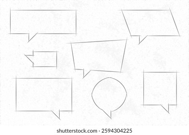 Speech Bubbles Pencil Sketch Style Set of Circle Distorted Rectangle and Square Blank Trendy Shapes - Grey Drawings on Paper Background - Vector Flat Graphic Design