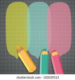 Speech bubbles with pencils. Vector illustration. Place for text.