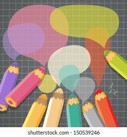 Speech bubbles with pencils. Vector illustration. Place for text.