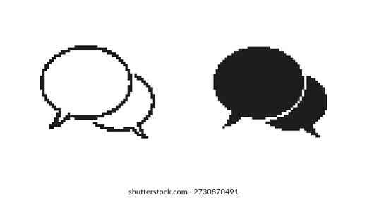 Sprachblasen Pixel Art Symbolsatz. Sammlung von Kommunikations-, Messaging- und Unterhaltungssymbolen. Designelemente für Chat-Schnittstellen. Isolierte Vektorgrafik.