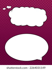 speech bubbles in pop art style on the purple background