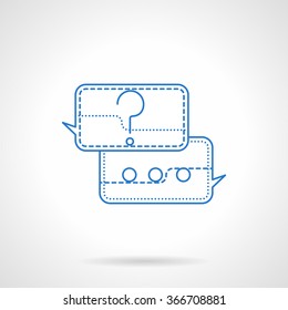 Speech bubbles with question and answer. Information exchange, on line support. Blue flat line vector icon. Single web design element for mobile app or website.