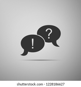 Speech bubbles with Question and Exclamation marks icon isolated on grey background. Flat design. Vector Illustration