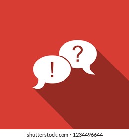 Speech bubbles with Question and Exclamation marks icon isolated with long shadow. Flat design. Vector Illustration