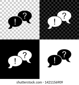 Speech Bubbles With Question And Exclamation Marks Icon Isolated On Black, White And Transparent Background. FAQ Sign. Copy Files, Chat Speech Bubble And Chart Web Icons. Vector Illustration