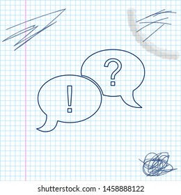 Speech bubbles with Question and Exclamation marks line sketch icon isolated on white background. FAQ sign. Copy files, chat speech bubble and chart web icons. Vector Illustration