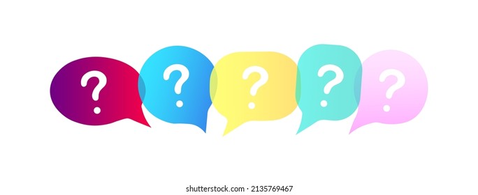 Speech Bubbles. Question Mark Icon. Message Window. FAQ. Bright, Colorful Elements. Submit A Request. Vector Illustration.
