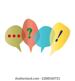 Speech bubbles. Question mark icon. Message window. FAQ. Bright, colorful elements. Submit a request. Vector illustration.