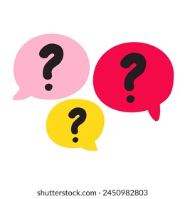 Speech bubbles with question marks. Flat design. Hand drawn illustration on white background.