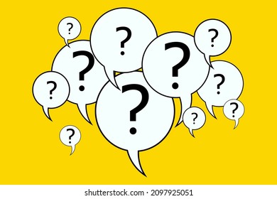 Speech bubbles with question marks on a yellow background. Abstract vector illustration. EPS 10