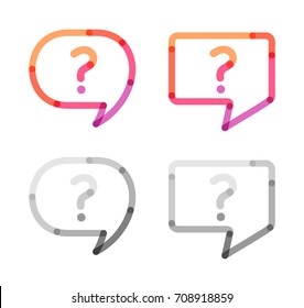 Speech bubbles with question marks set. Transparent overlapping colorful and gray linear vector illustration. Text boxes of rounded, oval, rectangular shapes - Powered by Shutterstock - Get 15% off with code: PIKWIZARD15
