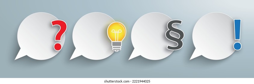 Speech bubbles with question, paragraph, idea bulb and exclamation mark. Eps 10 vector file.