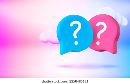 Speech bubbles with question sign. 3d vector banner with copy space