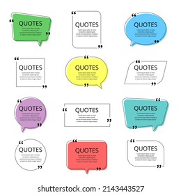 Speech bubbles with quotation marks, isolated on white background. Blank text box and quotes. Blog post template