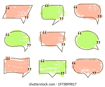 Speech Bubbles, Quote Box Frame Labels Set. Blank Texting Quote Boxes Templates Info Design, Quotation Speech Bubbles Blog Symbols. Vector Tag, Badge, Sticker Templates. Chat Message Pink Green Icons.