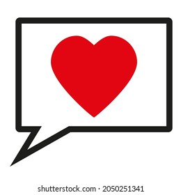 Speech bubbles and a red heart, on a white background, flat vector illustration