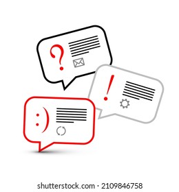 Speech bubbles with sample text and icons. Internet dialogue concept.
