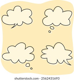 Speech bubbles scribble style, line art vector set for kids. vector set bubble chat anime cartoon design, Cute quote outline draw think bubble. Set of hand-drawn memo frame. Comic style blank for text
