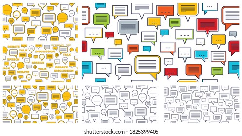 Sprachblasen nahtlose Vektorhintergrund gesetzt, endloses Muster mit Dialogzeichen, Talk- und Diskussionsthema, Kommunikation in sozialen Medien.