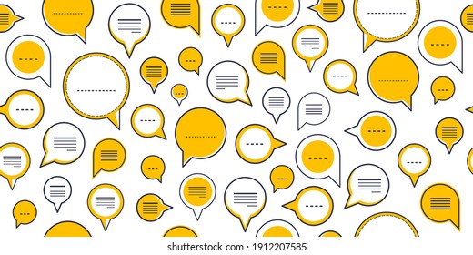 Speech bubbles seamless vector background, endless pattern with dialog signs, talk and discussion theme, social media communication.