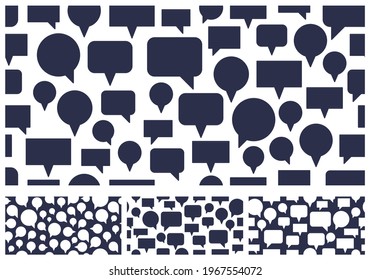 Speech bubbles seamless vector background set, endless pattern with dialog signs, talk and discussion theme, social media communication.