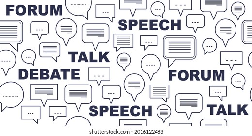 Speech bubbles seamless vector background, endless pattern with dialog signs, talk and discussion theme, social media communication.