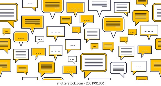 Speech bubbles seamless vector background, endless pattern with dialog signs, talk and discussion theme, social media communication.
