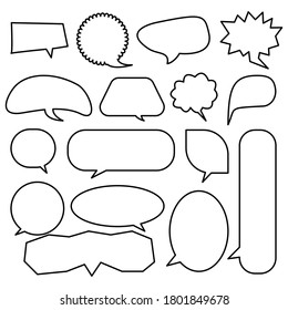 Speech bubbles set. Black  outline and white space for letters, vector collection 