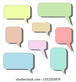 speech bubbles set. blank color cartoon chat boxes isolated on white background. vector illustration