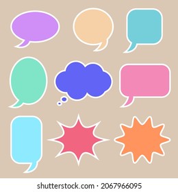 speech bubbles set. blank colorful dialog box with different shape isolated on brown background for cartoon talking an social chat or funny doodle art decoration. vector illustration