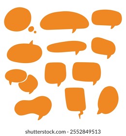 Speech bubbles set. Blank simple vector speech bubbles orange. Hand drawn 